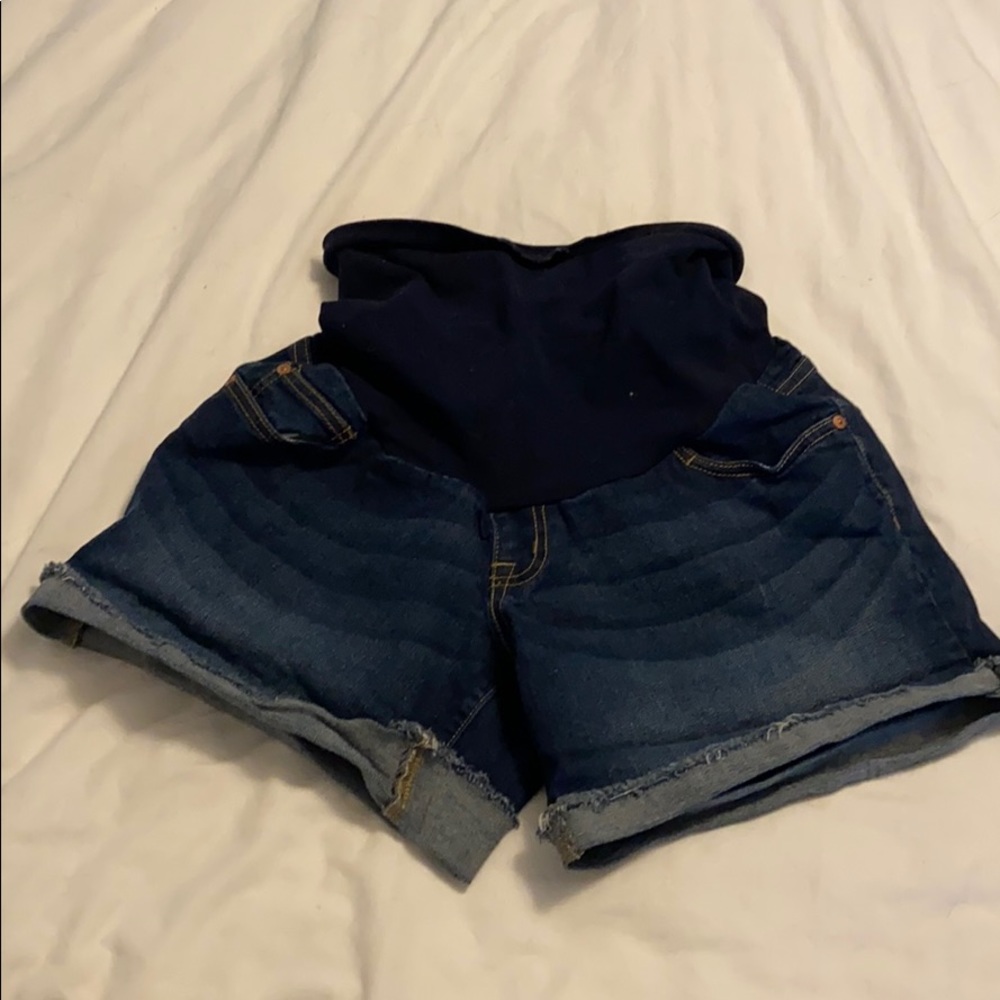 Dark wash maternity jean shorts